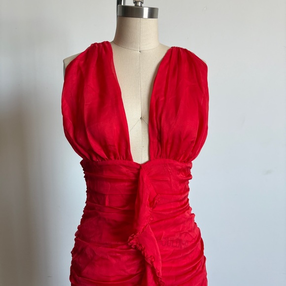 NWOT Red For Love And Lemons “Katya” Silk Chiffon Maxi Dress #2 Sz Small - Picture 5 of 16